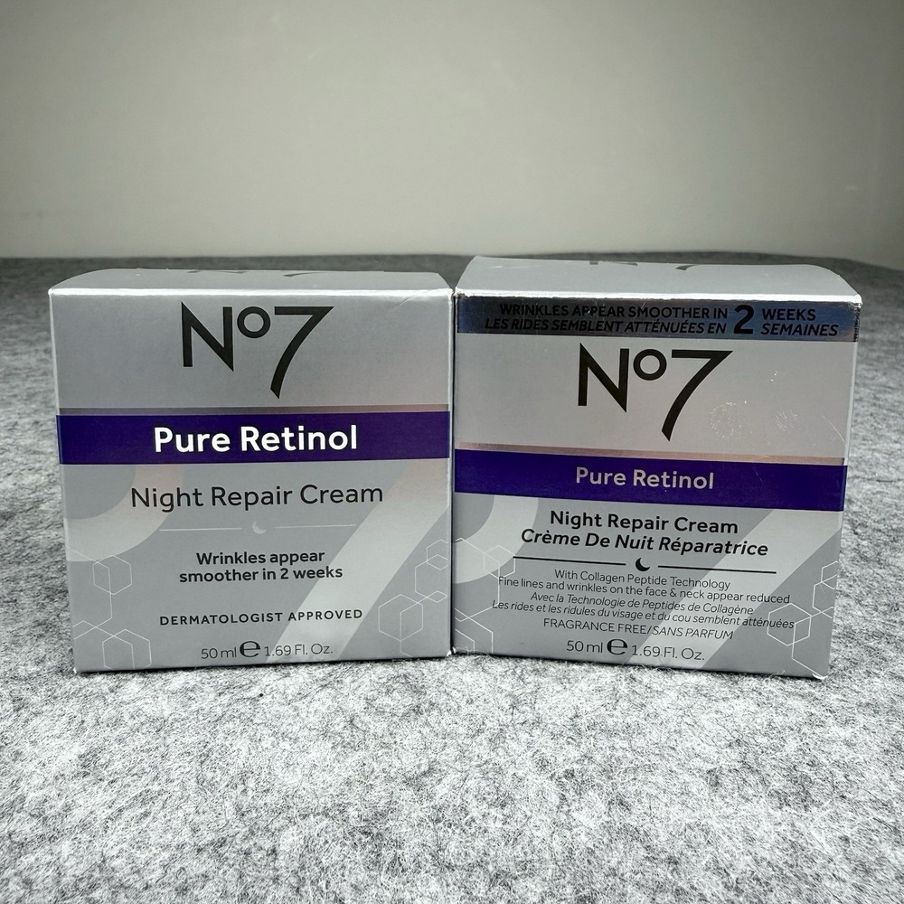 No7 Pure Retinol Night Repair Cream Collagen Peptides 1.69oz 2Pk Fragrance Free
